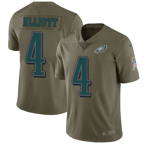  Eagles 4 Jake Elliott Olive Salute To Service Limited Jersey