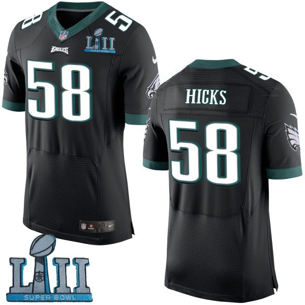  Eagles 58 Jordan Hicks Black 2018 Super Bowl LII Elite Jersey