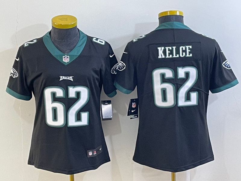 Nike Eagles 62 Jason Kelce Black Women Vapor Limited Jersey