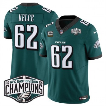Nike Eagles 62 Jason Kelce Green 2024 NFC East Champions  with C Patch F.U.S.E. Vapor Limited Men Jersey