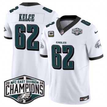 Nike Eagles 62 Jason Kelce White 2024 NFC East Champions with C Patch F.U.S.E. Vapor Limited Men Jersey