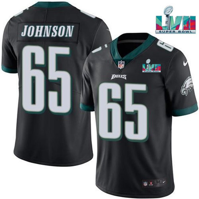 Nike Eagles 65 Lane Johnson Black 2023 Super Bowl LVII Vapor Limited Jersey