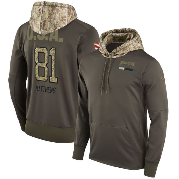  Eagles 81 Jordan Matthews Olive Salute To Service Pullover Hoodie