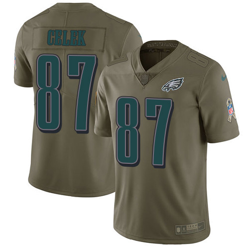  Eagles 87 Brent Celek Olive Salute To Service Limited Jersey