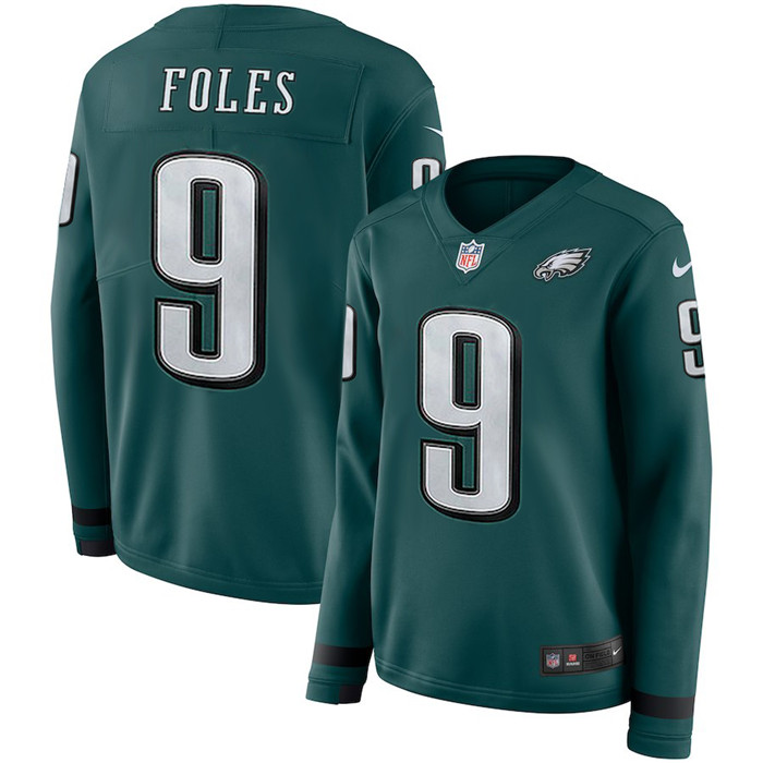  Eagles 9 Nick Foles Green Women Long Sleeve Limited Jersey