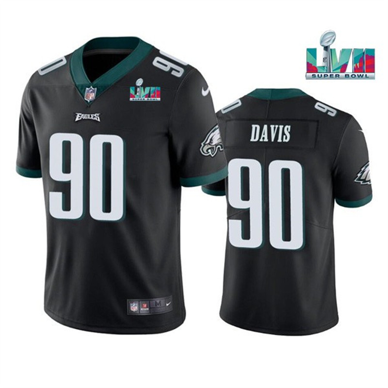 Nike Eagles 90 Jordan Davis Black 2023 Super Bowl LVII Vapor Limited Jersey