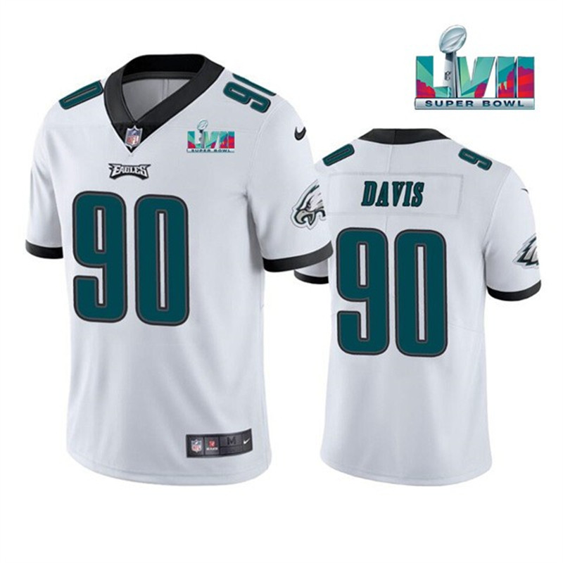 Nike Eagles 90 Jordan Davis White 2023 Super Bowl LVII Vapor Limited Jersey