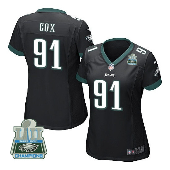  Eagles 91 Fletcher Cox Black Women 2018 Super Bowl Champions Game Jersey