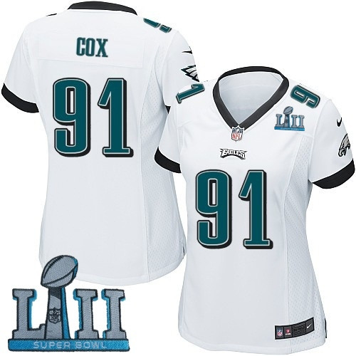  Eagles 91 Fletcher Cox White Women 2018 Super Bowl LII Game Jersey