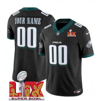 Nike Eagles Customized Black 2025 Super Bowl LIX F.U.S.E. Vapor Limited Men Jersey