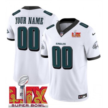 Nike Eagles Customized White 2025 Super Bowl LIX F.U.S.E. Vapor Limited Men Jersey