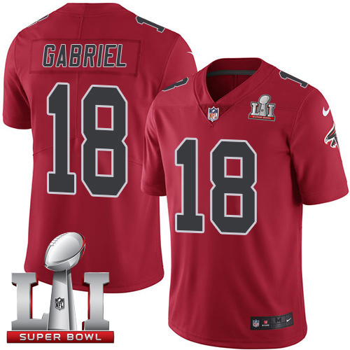  Falcons 18 Taylor Gabriel Red Super Bowl LI 51 Men Stitched NFL Limited Rush Jersey