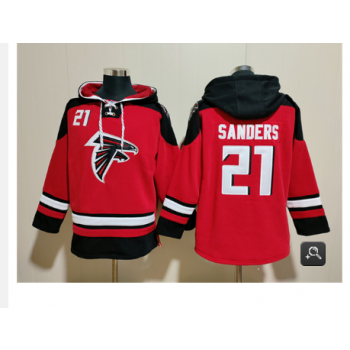 Nike Falcons 21 Deion Sanders Red Ageless Must Have Lace Up Pullover Hoodie