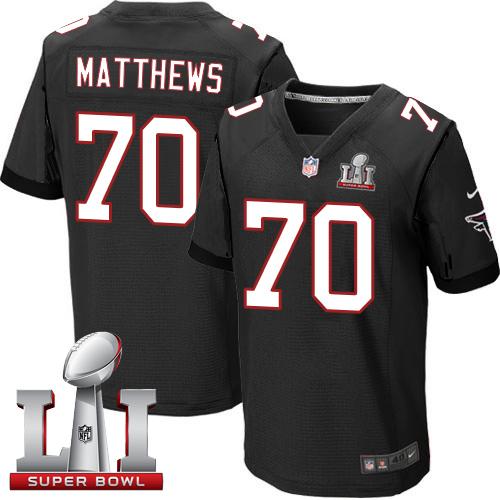  Falcons 70 Jake Matthews Black Alternate Super Bowl LI 51 Men Stitched NFL Elite Jersey