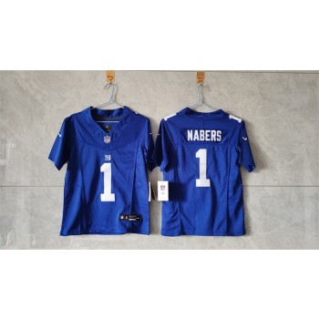 Nike Giants 1 Malik Nabers Blue F.U.S.E. Vapor Limited Youth Jersey