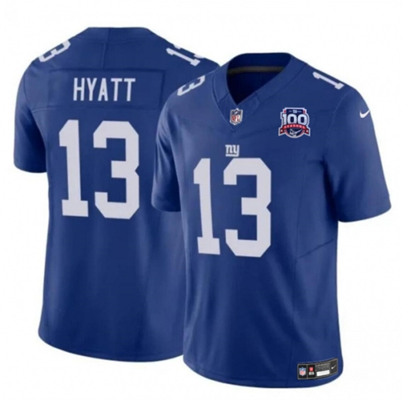 Nike Giants 13 Jalin Hyatt Blue 2024 FUSE 100TH Season Vapor Untouchable Limited Stitched Jersey