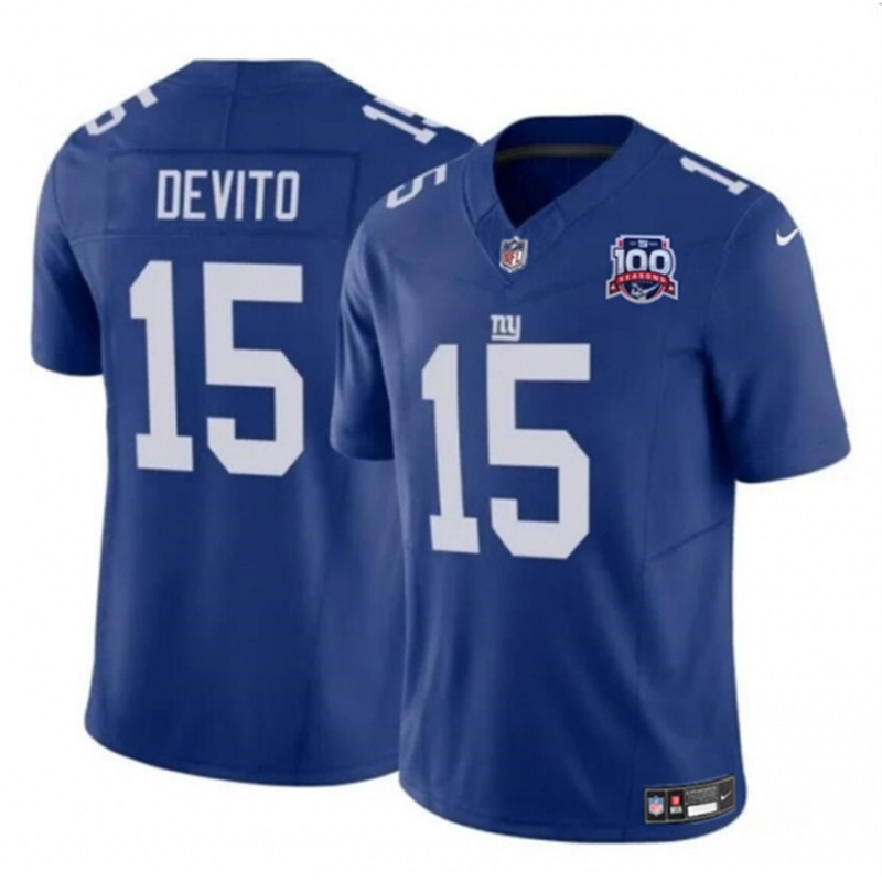 Nike Giants 15 Tommy DeVito Blue 2024 FUSE 100TH Season Vapor Untouchable Limited Stitched Jersey