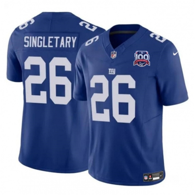 Nike Giants 26 Devin Singletary Blue 2024 FUSE 100TH Season Vapor Untouchable Limited Stitched Jersey