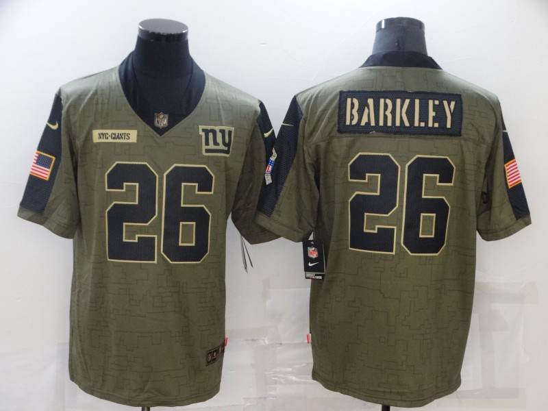 Nike Giants 26 Saquon Barkley Olive 2021 Salute To Service Limited Jersey