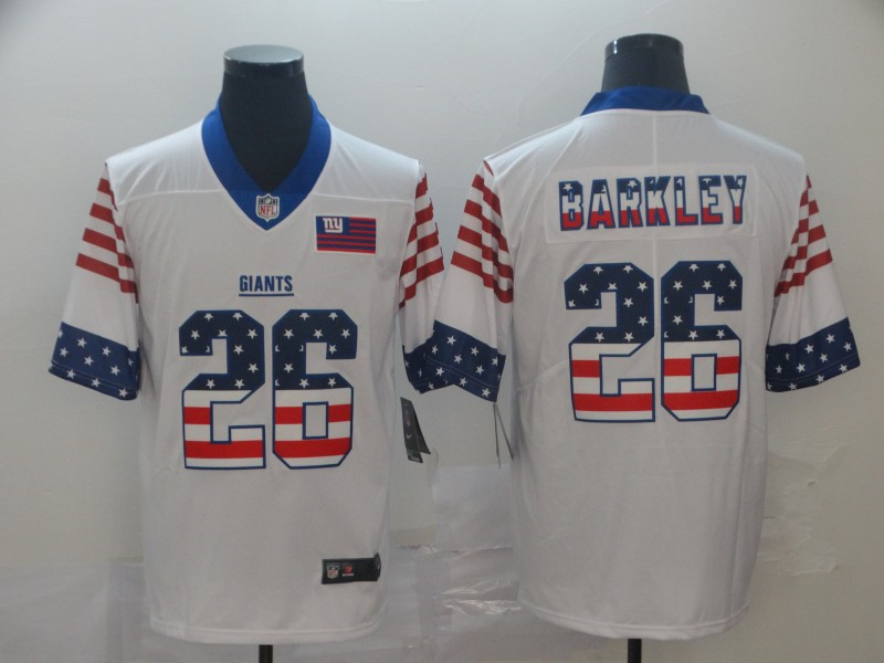 Nike Giants 26 Saquon Barkley White USA Flag Fashion Limited Jersey