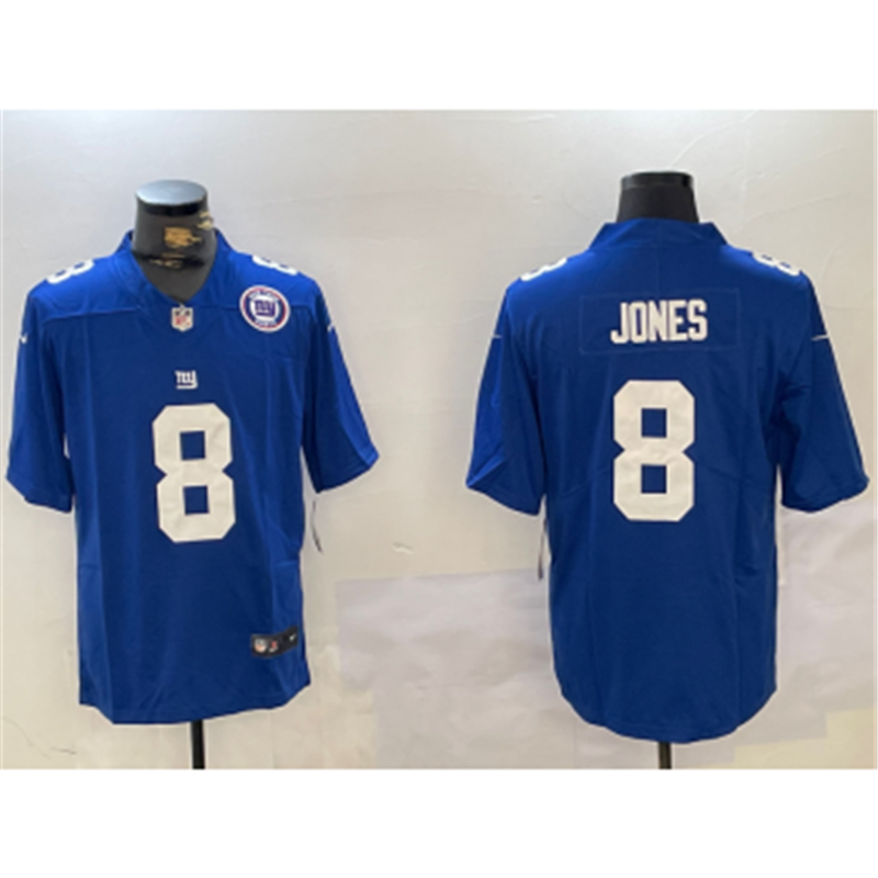 Nike Giants 8 Daniel Jones Blue Team Logo Vapor Limited Jersey