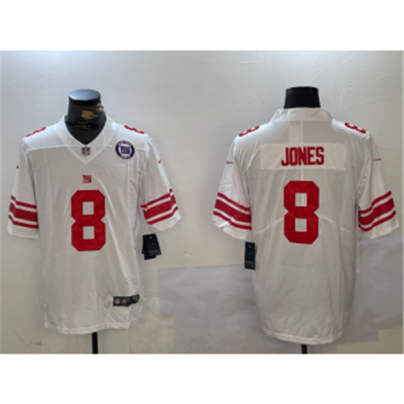 Nike Giants 8 Daniel Jones White Team Logo Vapor Limited Jersey