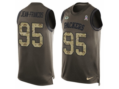  Green Bay Packers 95 Ricky Jean-Francois Limited Green Salute to Service Tank Top NFL Jersey