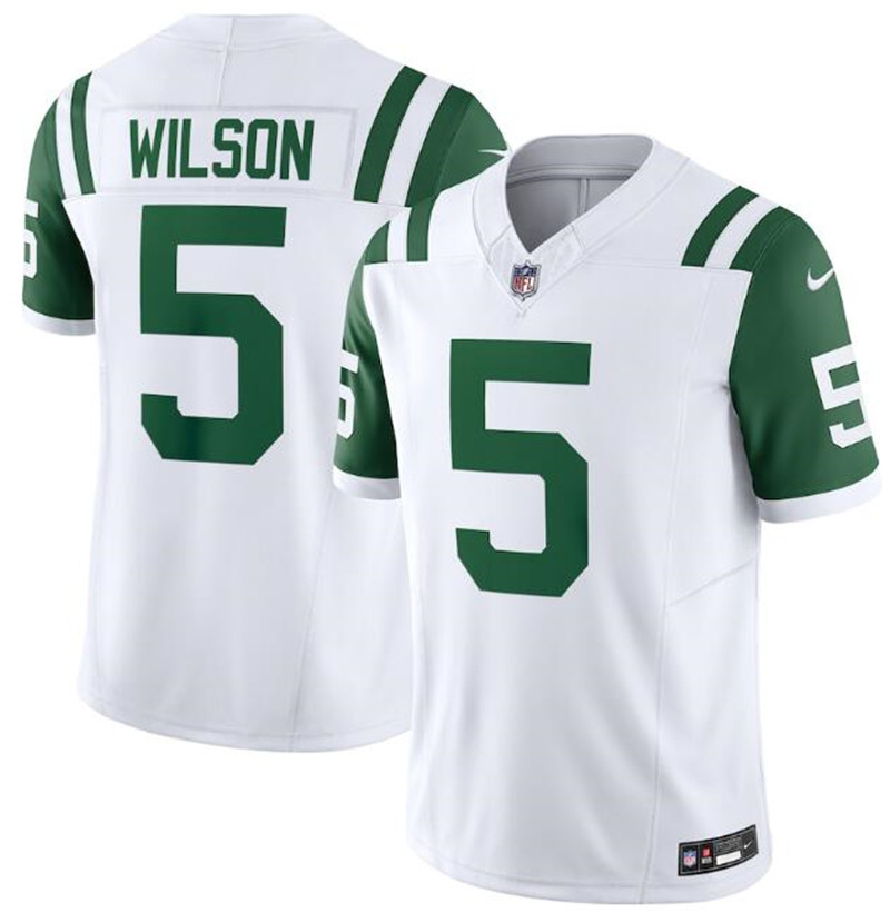 Nike Jets 5 Garrett Wilson White Classic Alternate Vapor F.U.S.E. Limited Jersey