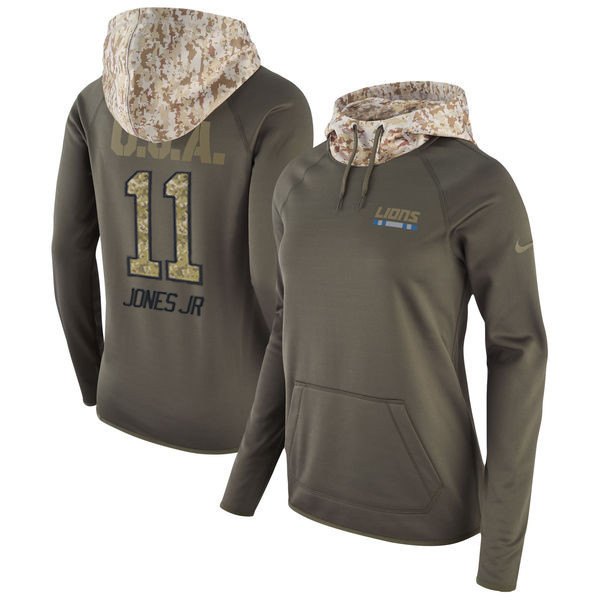 Lions 11 Marvin Jones Jr Olive Women Salute To Service Pullover Hoodie