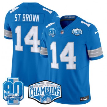 Nike Lions 14 Amon Ra St. Brown Blue 2024 NFC North Champions 90th Anniversary Patch F.U.S.E. Vapor Limited Men Jersey