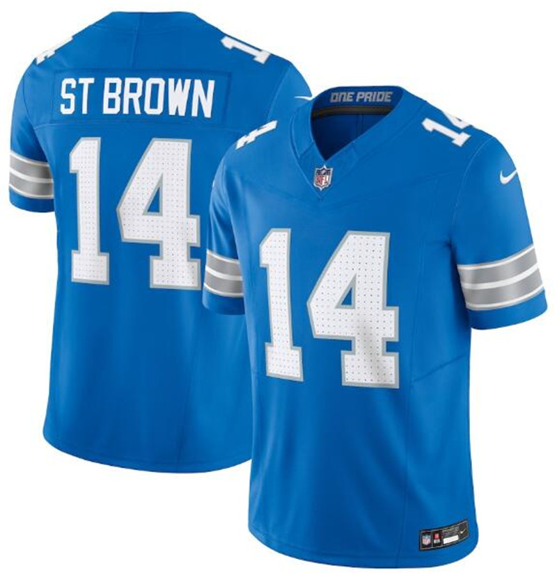 Nike Lions 14 Amon Ra St. Brown Blue Vapor F.U.S.E. Limited Jersey