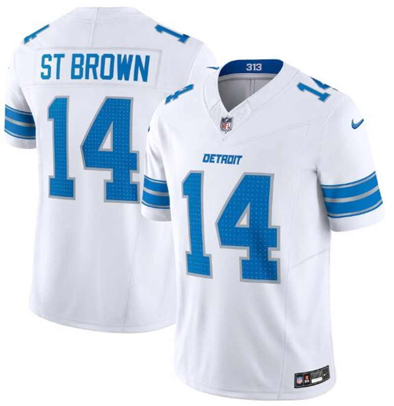 Nike Lions 14 Amon Ra St. Brown White Vapor F.U.S.E. Limited Jersey