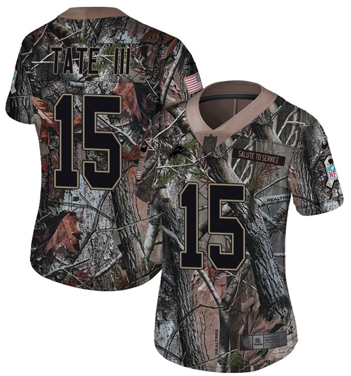  Lions 15 Golden Tate II Camo Women Rush Limited Jersey