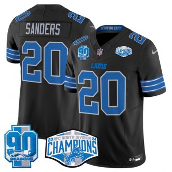 Nike Lions 20 Barry Sanders Black 2024 NFC North Champions 90th Anniversary Patch F.U.S.E. Vapor Limited Men Jersey