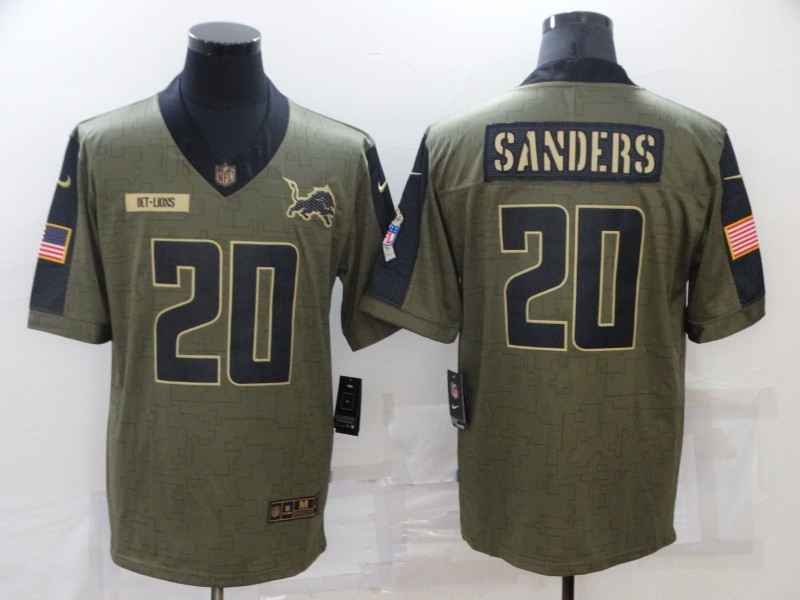 Nike Lions 20 Barry Sanders Olive 2021 Salute To Service Limited Jersey