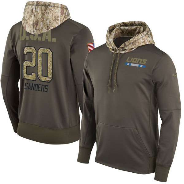  Lions 20 Barry Sanders Olive Salute To Service Pullover Hoodie