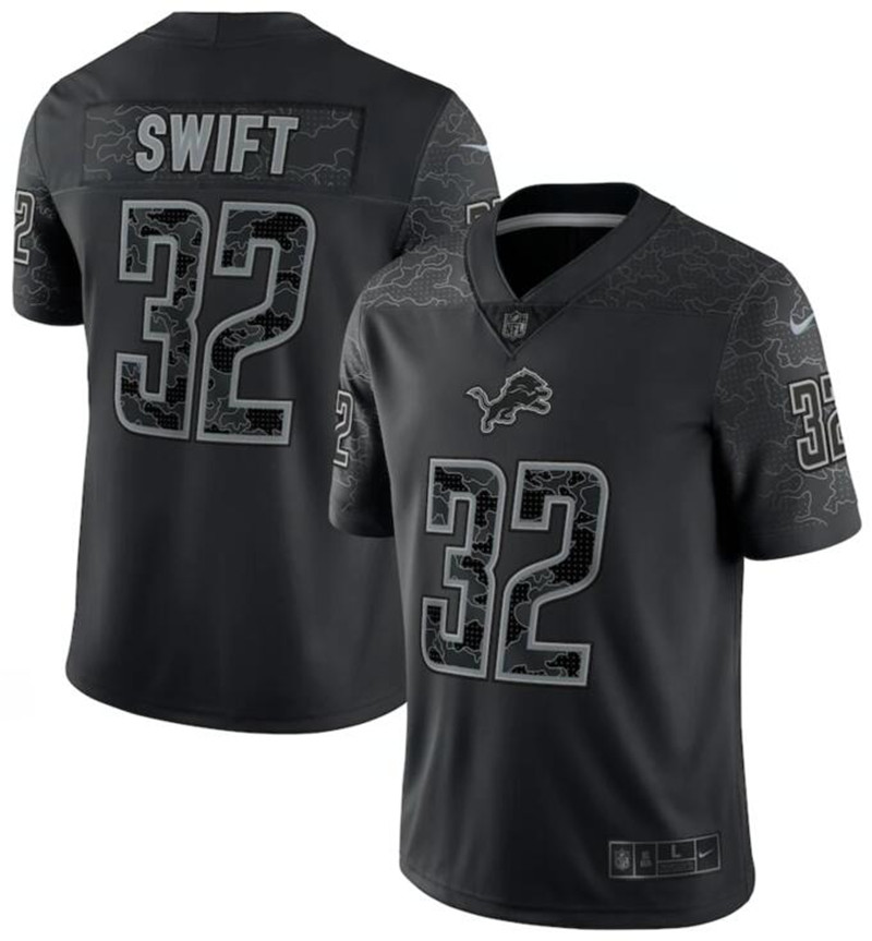 Nike Lions 32 D'Andre Swift Black RFLCTV Limited Jersey