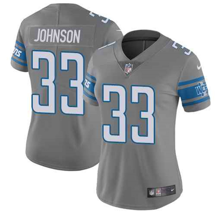  Lions 33 Kerryon Johnson Gray Women Vapor Untouchable Color Rush Limited Jersey