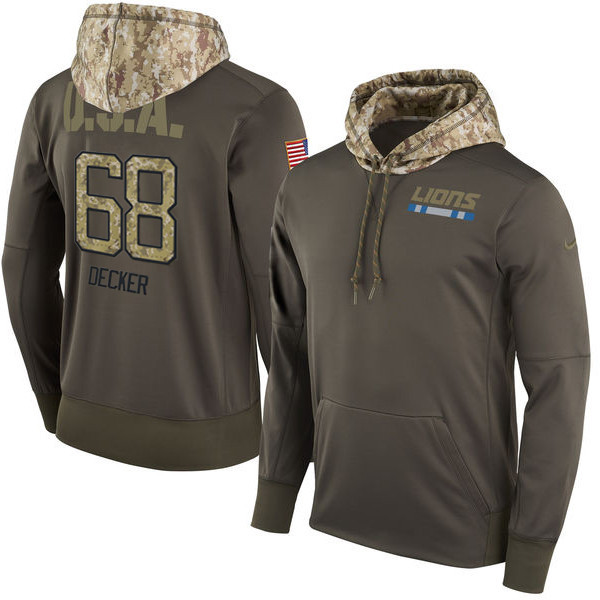  Lions 68 Taylor Decker Olive Salute To Service Pullover Hoodie