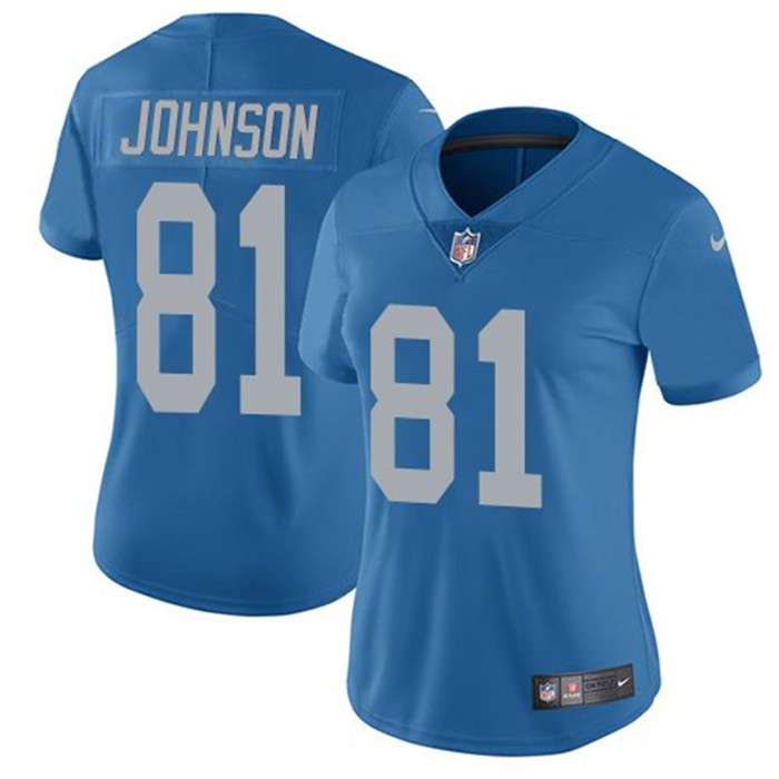  Lions 81 Calvin Johnson Blue Throwback Vapor Untouchable Limited Jersey