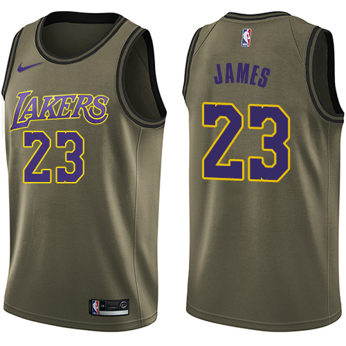  Los Angeles Lakers #23 LeBron James Green NBA Swingman Salute to Service Jersey