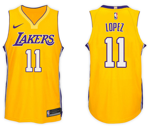  NBA Los Angeles Lakers #11 Brook Lopez Jersey 2017 18 New Season Gold Jersey