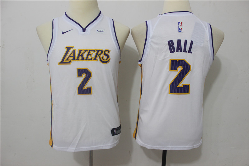  NBA Los Angeles Lakers #2 Lonzo Ball Youth Jersey 2017 18 New Season White Jersey