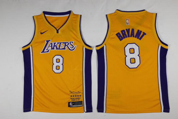  NBA Los Angeles Lakers #8 Kobe Bryant Yellow Jersey Retired Jersey