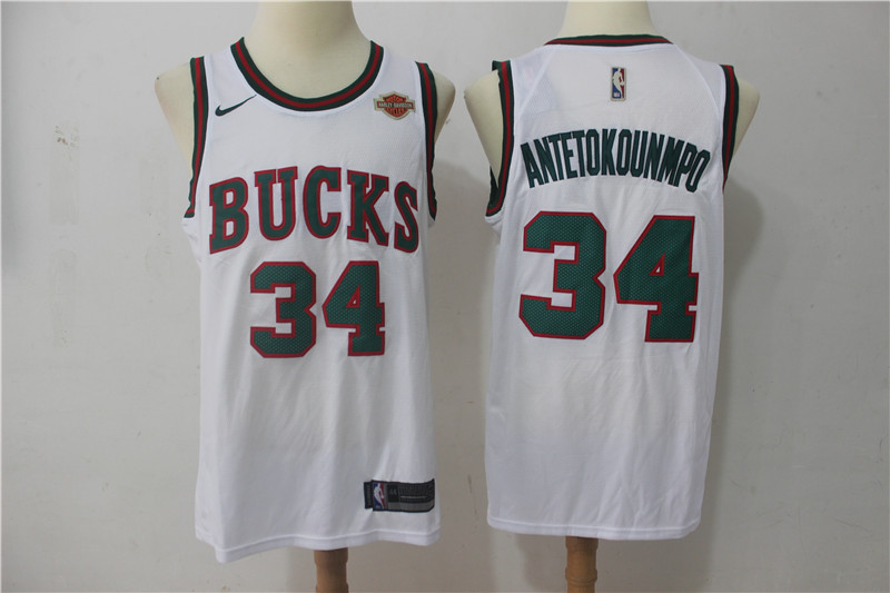  NBA Milwaukee Bucks #34 Giannis Antetokounmpo Jersey 2017 18 New Season White Game Jersey