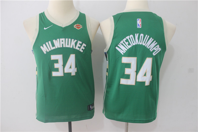  NBA Milwaukee Bucks #34 Giannis Antetokounmpo Youth Jersey 2017 18 New Season Green Jersey