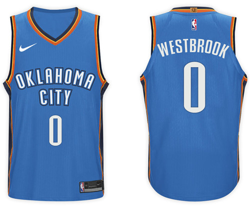  NBA Oklahoma City Thunder #0 Russell Westbrook Jersey 2017 18 New Season Blue Jersey