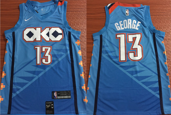  NBA Oklahoma City Thunder #13 Paul George Jersey 2018 19 New Season City Edition Blue Jerseys