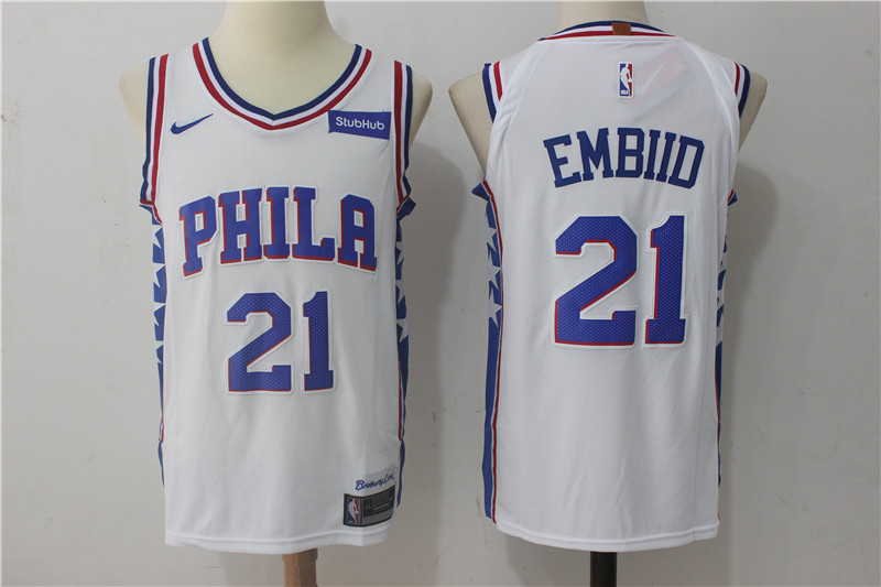  NBA Philadelphia 76ers #21 Joel Embiid Jersey 2017 18 New Season White Jersey