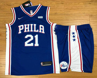 NBA Philadelphia 76ers #21 Joel Embiid Royal Blue 2017 2018  Swingman Stubhub Stitched NBA Jersey With Shorts